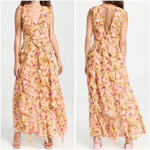 NWT MISA Claudita Pink Floral Ruffle Maxi Dress $490